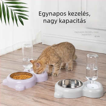 Macska dupla tálas automata etető — műanyag; Mengcheng; macskáknak