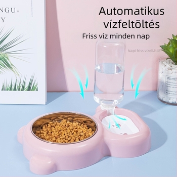 Macska dupla tálas automata etető — műanyag; Mengcheng; macskáknak