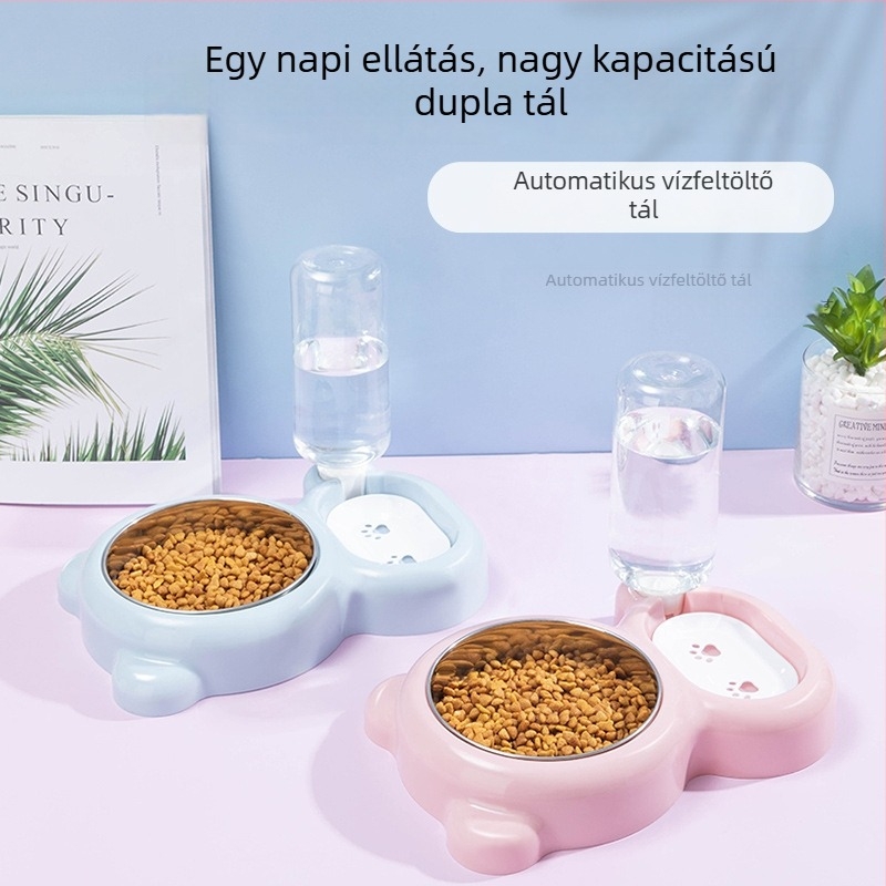 Macska dupla tálas automata etető — műanyag; Mengcheng; macskáknak