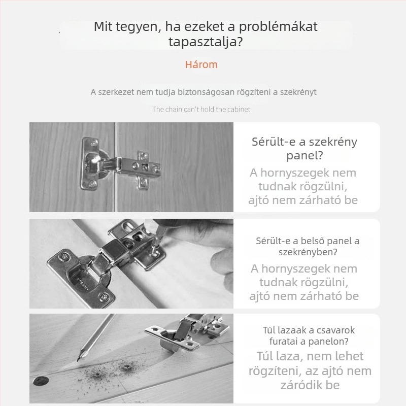 4 darab rozsdamentes acél szekrényajtó javító és megerősítő lemez zsanérral