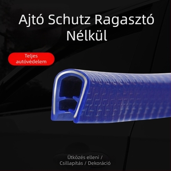 Autó U-formájú PVC tömítőszalag ragasztómentes ajtóvédő, karcolás elleni védelem, 500 mm, fekete