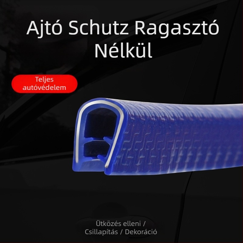 Autó U-formájú PVC tömítőszalag ragasztómentes ajtóvédő, karcolás elleni védelem, 500 mm, fekete