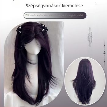 Hosszú egyenes paróka ferde frufruval, természetes stílus, hőálló szálból, nőknek