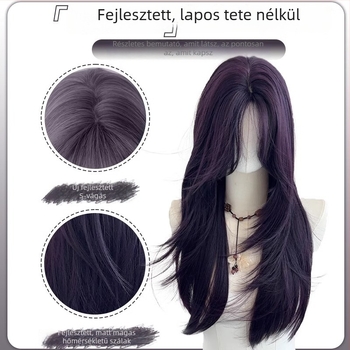 Hosszú egyenes paróka ferde frufruval, természetes stílus, hőálló szálból, nőknek