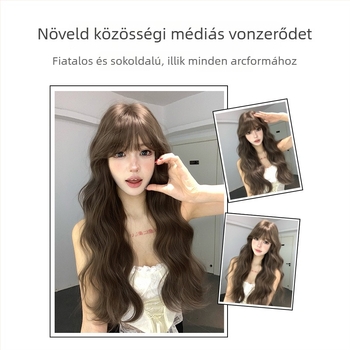 Shu Man Wig – Hosszú göndör paróka egyenes frufival, víz-hullám textúra, tojás alakú göndör, teljes fej készlet, magas hőálló selyem, nem festhető vagy dauerolható, természetes stílus