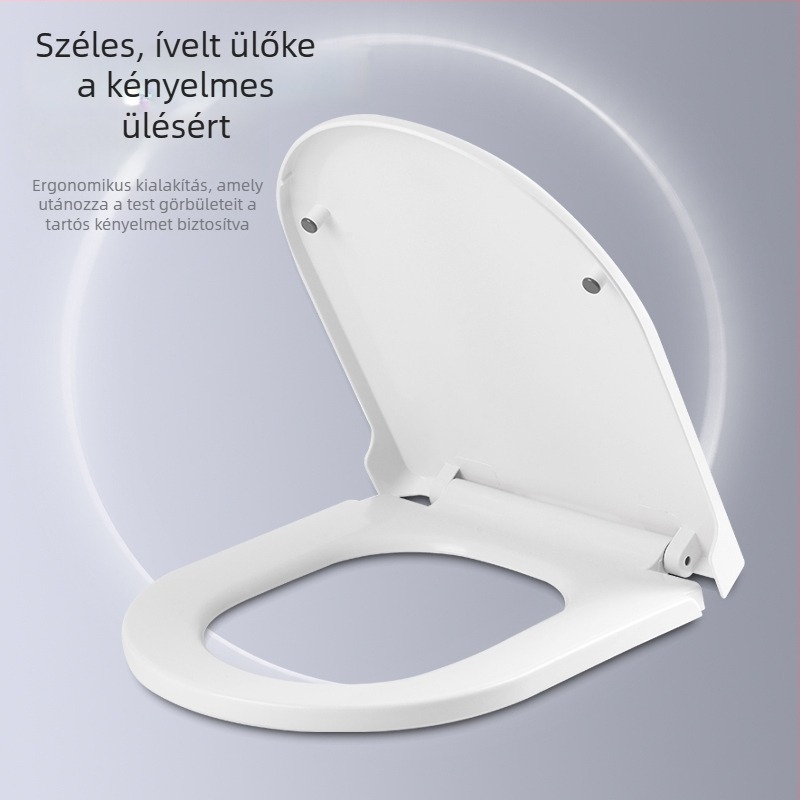 Toalettfedél, vastagított, törésálló, lassú záródású, U- és V-alakú dizájn, PP anyag, 13–17 mm-es állítható furattávolság.