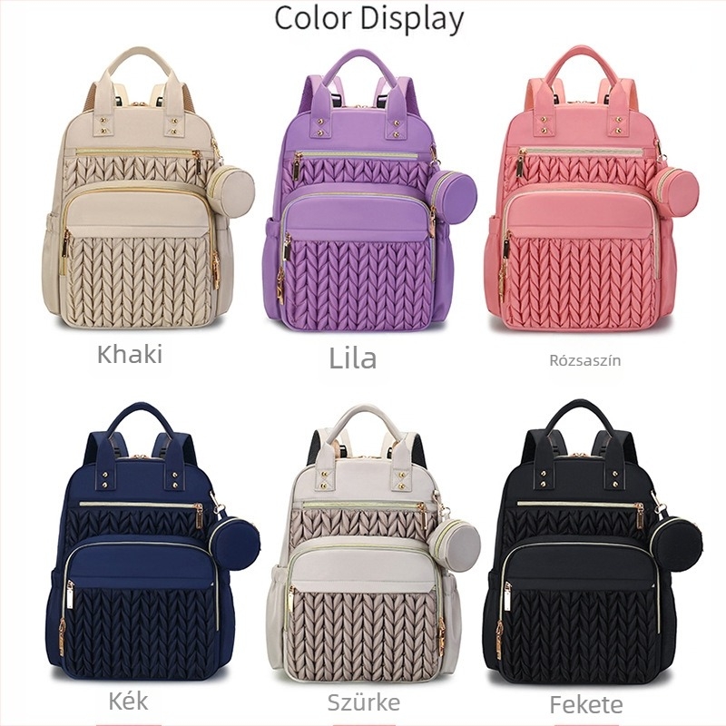 Anyasági hátizsák nylonból, Európa–Amerika retro stílus, ultrakönnyű, összecsukható, vállpánt párnázott (9018)