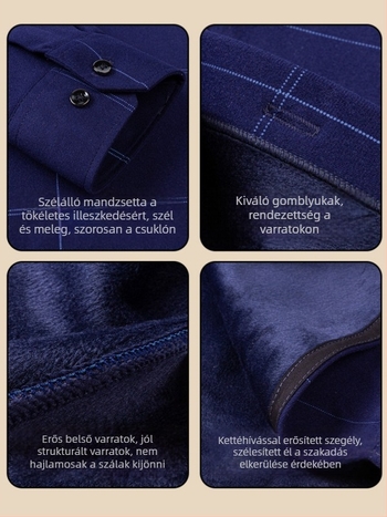 Férfi ing fleece-beléssel, kockás mintázat, négyszögletes gallér, karcsúsított szabás, téli