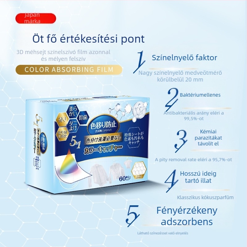 5 az 1-ben színelnyelő mosólap kevert anyagú ruhákhoz, megakadályozza a színek átvitelét, illatos (WORLD LIFE/And craftsman)