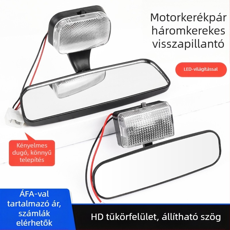 Mojielong 12V konvex visszapillantó tükör beépített világítással zárt négykerekű személyautóhoz