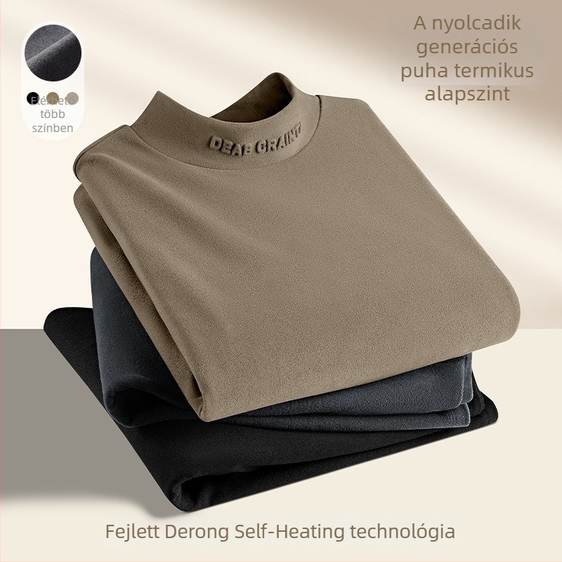 Férfi fleece-béléssel ellátott aláöltözet, magas álló gallérral, hosszú ujjú, karcsúsított szabás, 91–95% szintetikus rost keverék