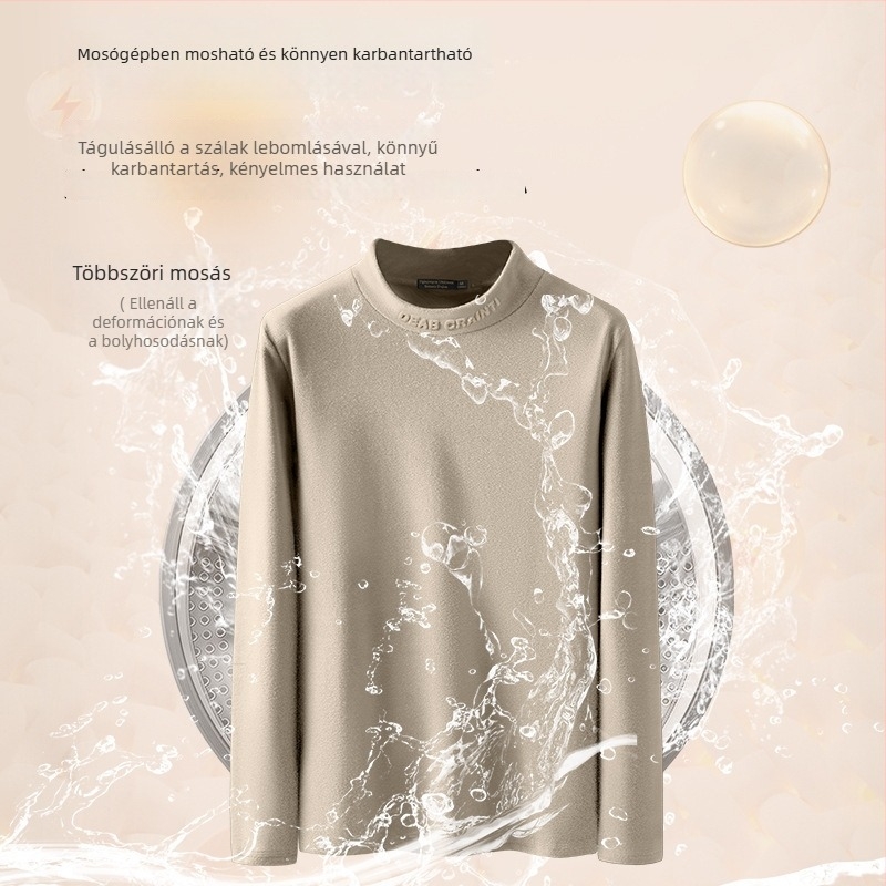 Férfi fleece-béléssel ellátott aláöltözet, magas álló gallérral, hosszú ujjú, karcsúsított szabás, 91–95% szintetikus rost keverék