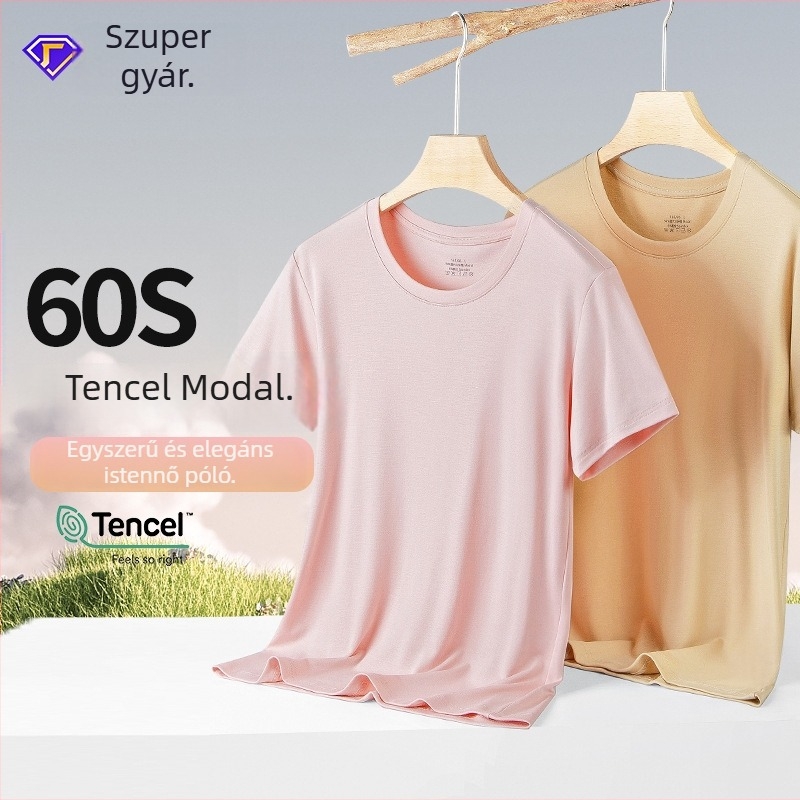 Női rövid ujjú póló modal és spandex anyagból, egyszínű, kerek nyakú