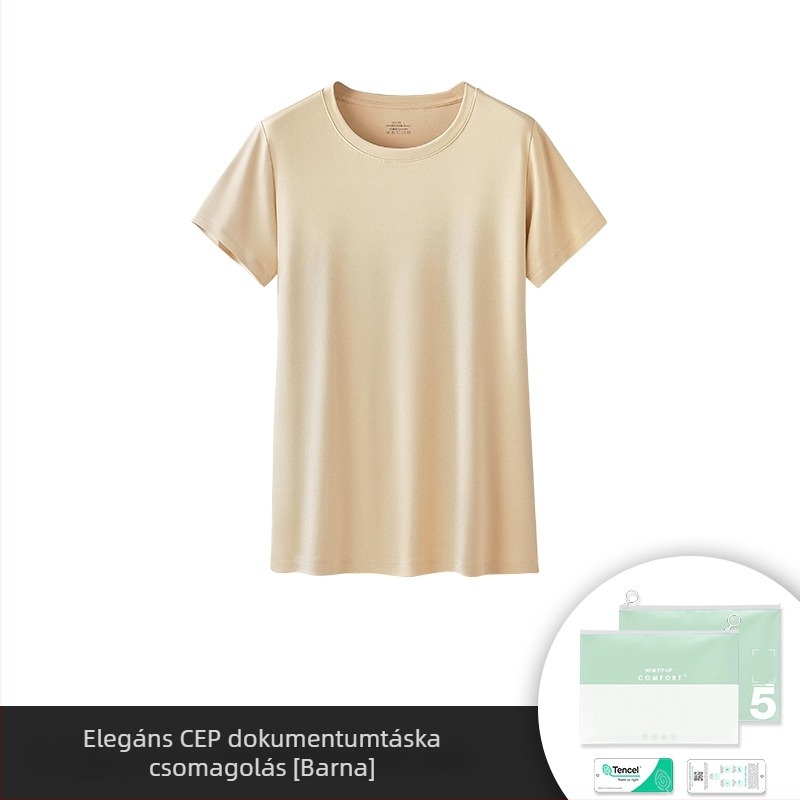 Női rövid ujjú póló modal és spandex anyagból, egyszínű, kerek nyakú
