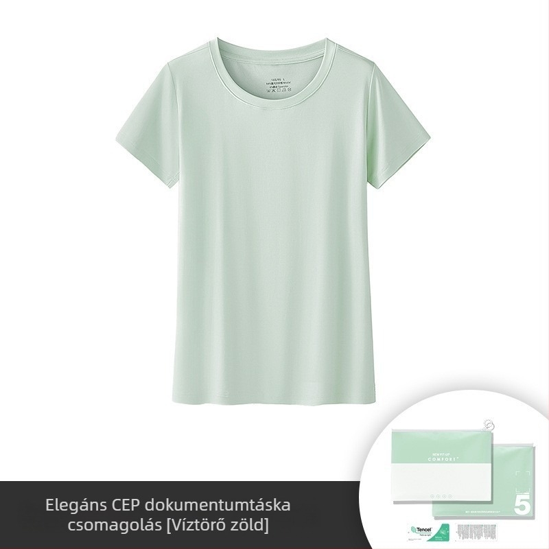 Női rövid ujjú póló modal és spandex anyagból, egyszínű, kerek nyakú