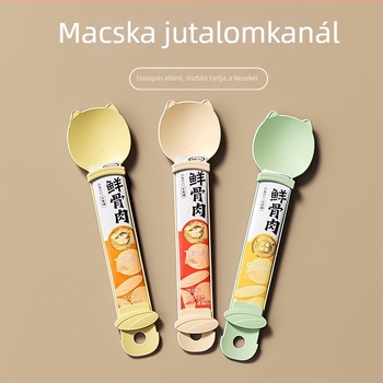 Plasztikus macska etetőkanál — húsos püréhez és folyékony jutalomfalatokhoz; pawsarti; modell Zzpd-a011; macskáknak; kézi etetés