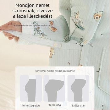 Kismama pizsama szett alváshoz levegő-pamut réteggel, minimalista stílusú kardigán, meleg télen és ősszel