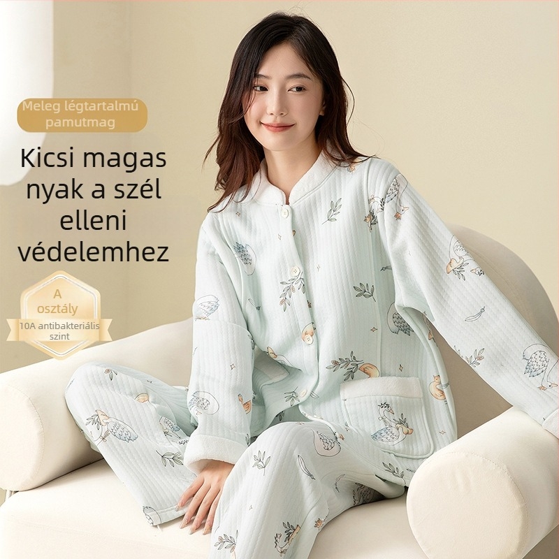Kismama pizsama szett alváshoz levegő-pamut réteggel, minimalista stílusú kardigán, meleg télen és ősszel