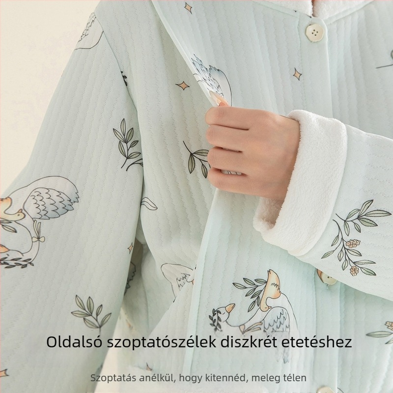 Kismama pizsama szett alváshoz levegő-pamut réteggel, minimalista stílusú kardigán, meleg télen és ősszel