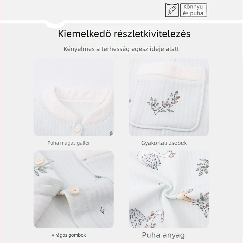 Kismama pizsama szett alváshoz levegő-pamut réteggel, minimalista stílusú kardigán, meleg télen és ősszel