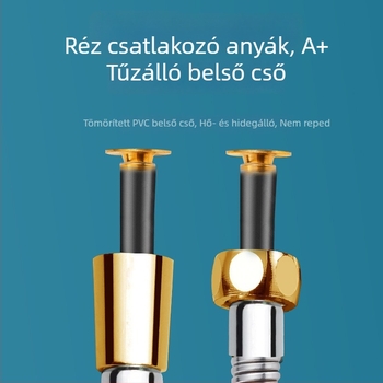 Nagy áramlású zuhanyvezeték rozsdamentes acél és réz anyagból, 5 kg névleges nyomás, 0–40°C működési hőmérséklet, kézi szerelés