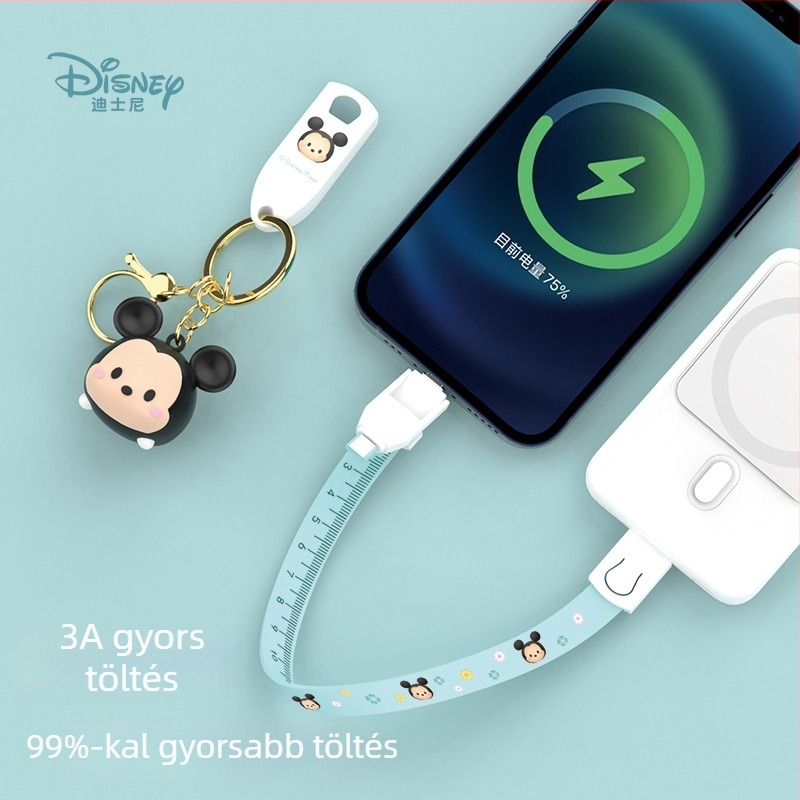 Disney három az egyben karkötő adatkábel: Lightning, Micro USB és Type-C, gyors töltés, TPE anyag, max. 3A, kompatibil Apple és Huawei