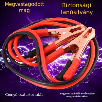 Autóakkumulátor indító kábel tiszta réz csipeszekkel, Fire Line, 1500A, vastagabb vezető
