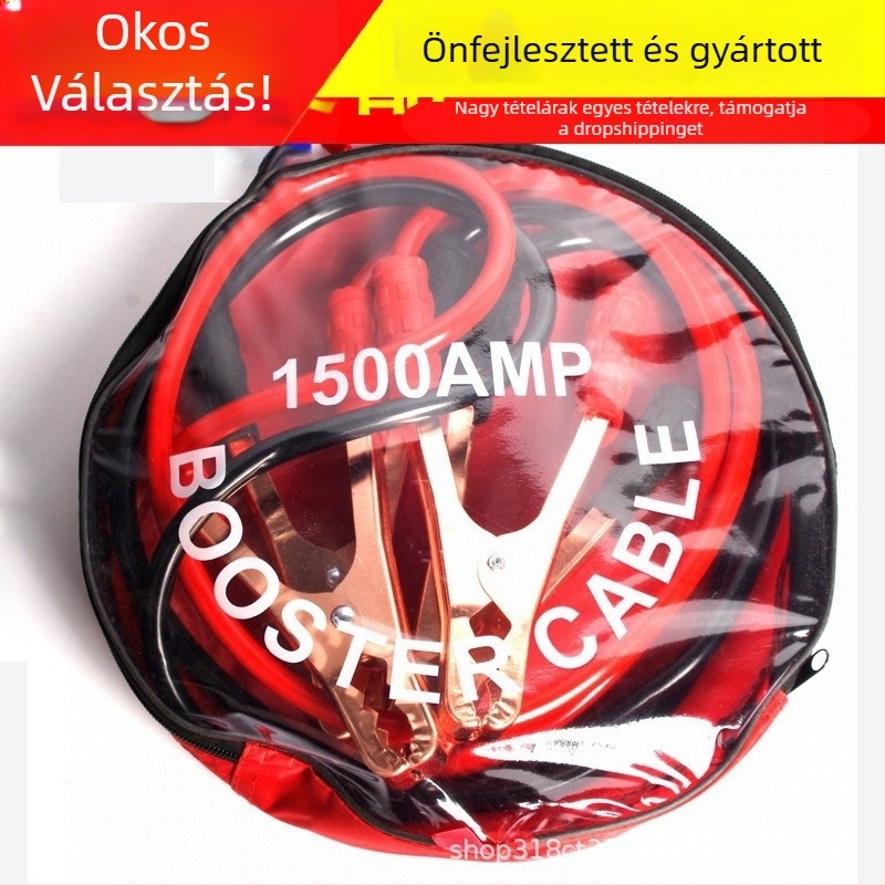 Autóakkumulátor indító kábel tiszta réz csipeszekkel, Fire Line, 1500A, vastagabb vezető