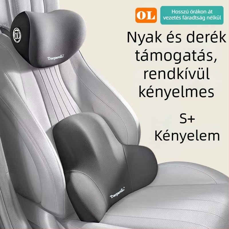 Autófej- és nyak- és ágyéki párna minden évszakra, univerzális illeszkedés, memóriahabos töltés, testreszabható