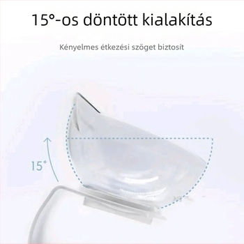 Macska etető tál dőlt szájú kialakítással és nyakvédővel, dupla átlátszó edény, műanyagból