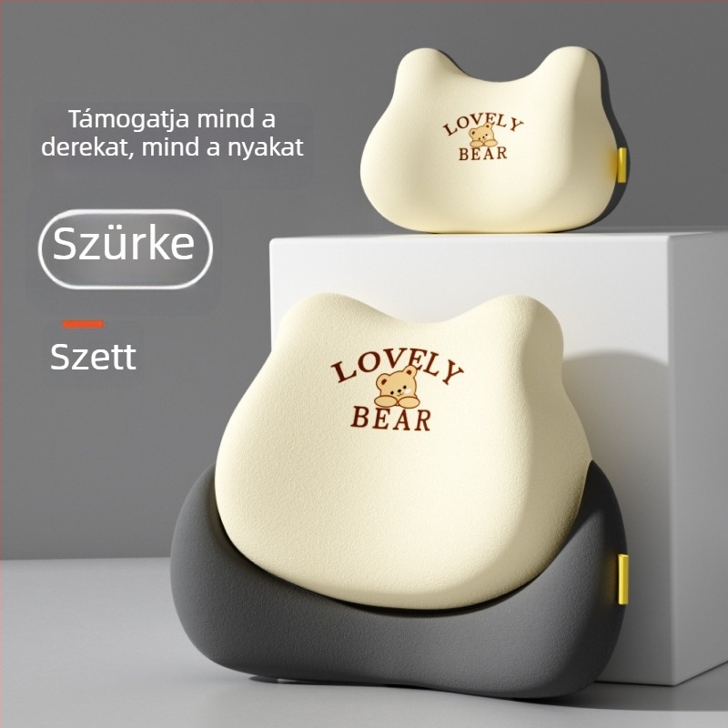 Autó-lumbális támasz párna – memóriahab, univerzális illeszkedés, medve minta, logónyomtatás, minden évszakra alkalmas minimalist stílus