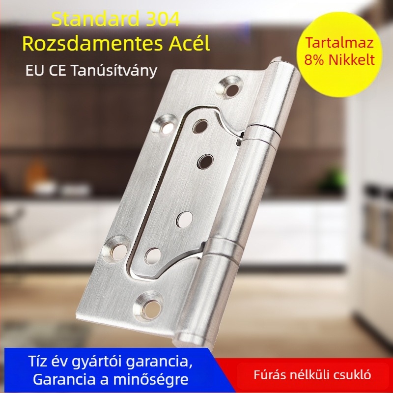 RDH-15 Rozsdamentes acél ajtózsanér, 304 rozsdamentes acél, fúrás nélküli rögzítés, teherbírás 30–45 kg, fa ajtókhoz, belső ajtókhoz és tűzvédelmi ajtókhoz