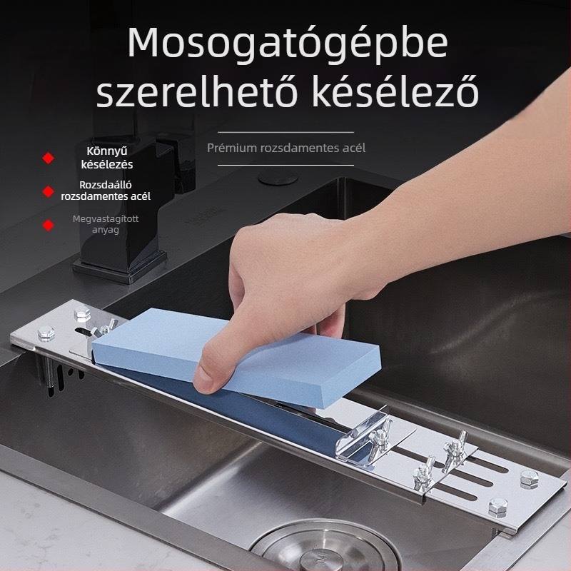Kétoldalas élező kő mosogatótartóval – korund a konyhai késekhez és ollókhoz