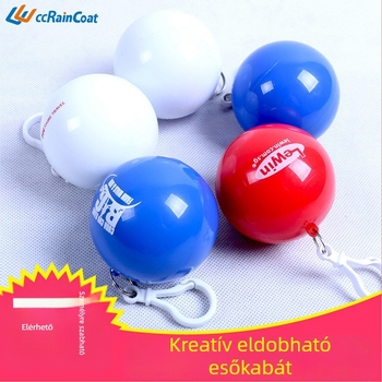 Egyszer használatos, átlátszó felnőtt esőkabát, hordozható gömb alakú dizájn, ABS+PE anyag, logónyomás elérhető