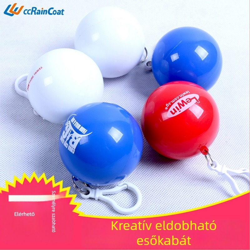 Egyszer használatos, átlátszó felnőtt esőkabát, hordozható gömb alakú dizájn, ABS+PE anyag, logónyomás elérhető