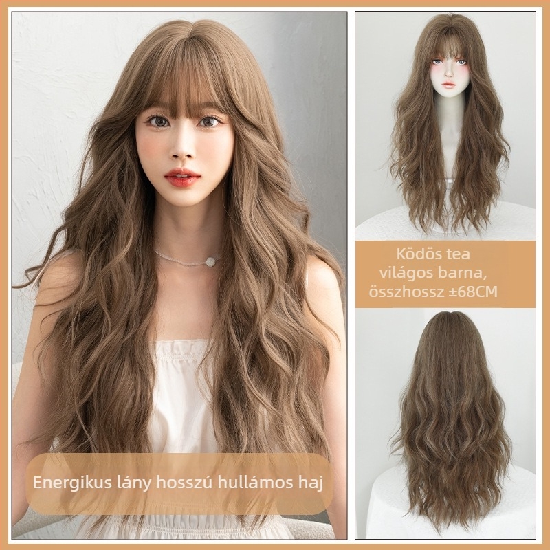 Hosszú, hullámos paróka teljes fejfedéssel, pull-on stílus, puha, természetes megjelenés, hőálló rostok, modell C-0335, koreai stílus, formája megőrzése festés nélkül