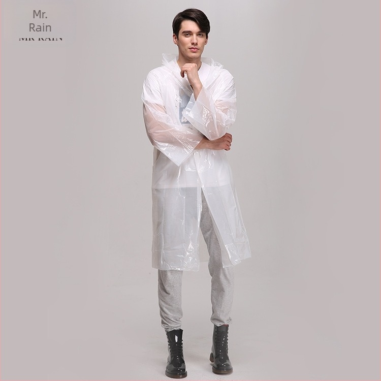 PE egyszer használatos esőkabát egész testet fedő, hosszú fazon túrázáshoz, anyagvastagság 0.025 mm, tömeg 60 g