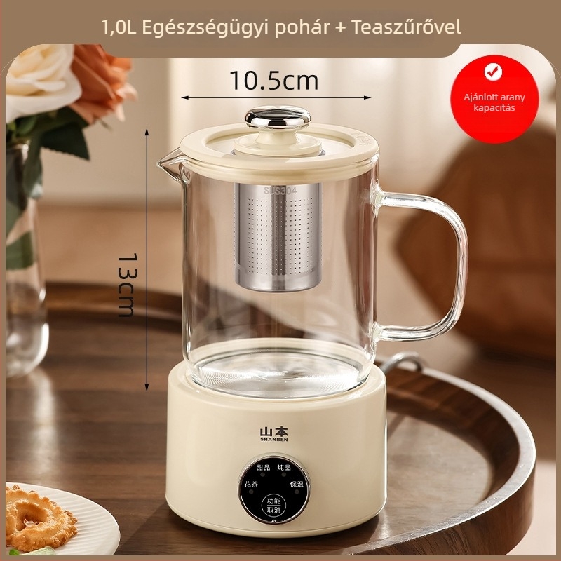 Üveg egészséges teáskanna otthoni és irodai használatra, száraz égés elleni védelem, 1 L, 360 W, 220 V