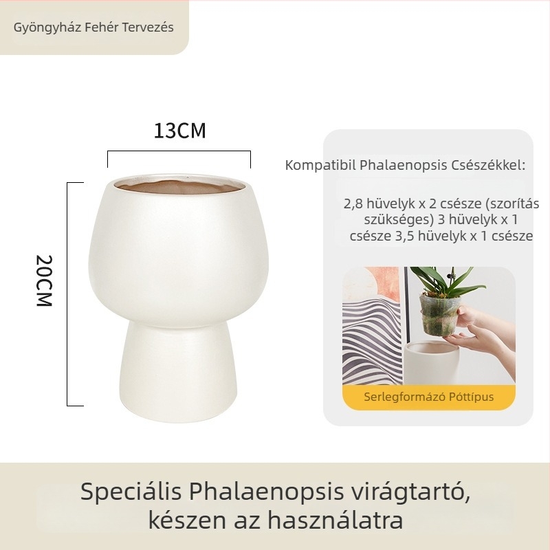Kerámiából készült orchidea cseréptál, asztali használatra, nordic egyszerű stílus, glettelés és festés kivitelezés, egy növény számára