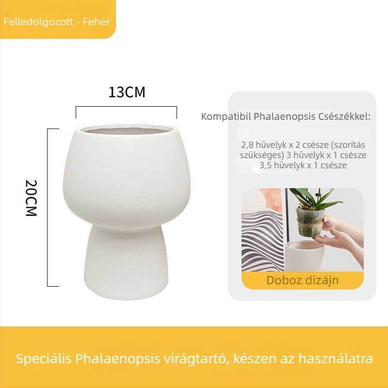 Kerámiából készült orchidea cseréptál, asztali használatra, nordic egyszerű stílus, glettelés és festés kivitelezés, egy növény számára