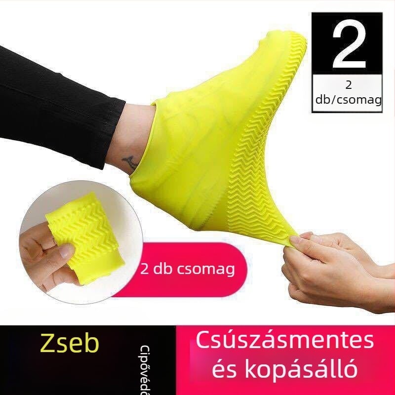 Szilikon esővédő cipővédő, vízálló, csúszásmentes, kopásálló, vastított kivitel, felnőttek és gyerekek számára, hordozható