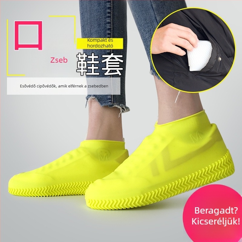 Szilikon esővédő cipővédő, vízálló, csúszásmentes, kopásálló, vastított kivitel, felnőttek és gyerekek számára, hordozható