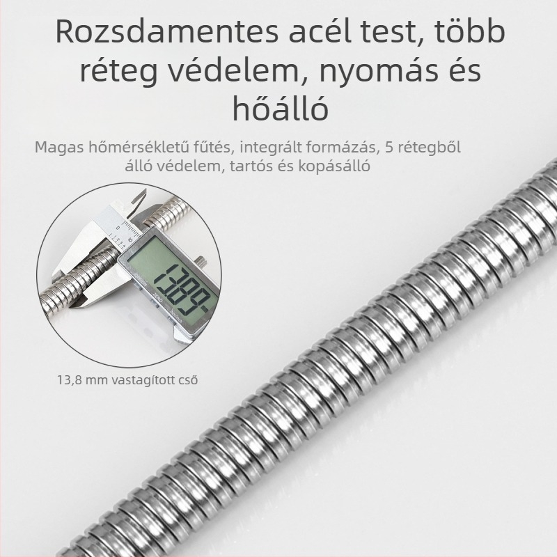 Rozsdamentes acél rugós zuhany tömlő a fürdőszobához, modell LYG01, névleges nyomás 1.5, hőmérséklet-tartomány 20–150°C, kézi szerelés