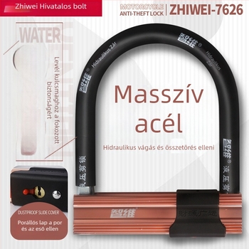 U alakú zár, ötvözött acélból, hidraulikus vágás elleni védelem, elektromos kerékpárok, motorkerékpárok és kerékpárok számára, súly 2000 g