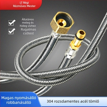 Csaphoz vezető rozsdamentes acél vízellátó tömlő – 304, 1.5 MPa, 0–95°C, menetes csatlakozás