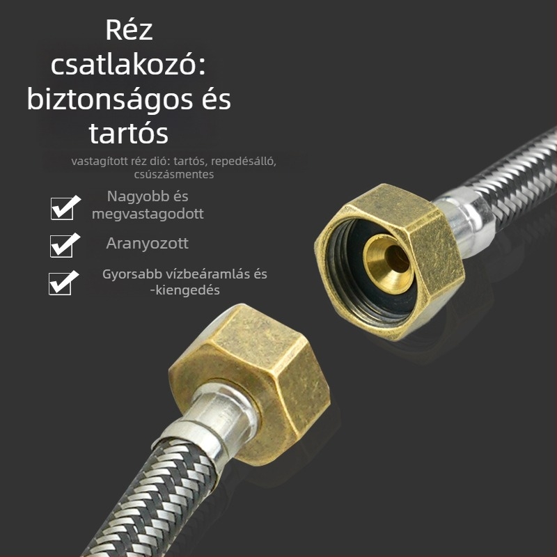 Csaphoz vezető rozsdamentes acél vízellátó tömlő – 304, 1.5 MPa, 0–95°C, menetes csatlakozás