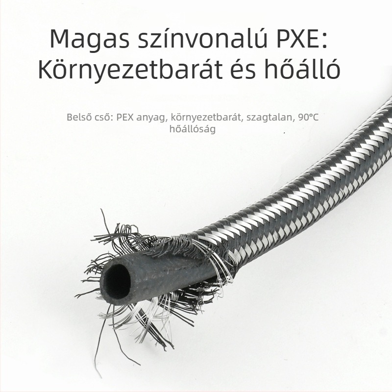 Csaphoz vezető rozsdamentes acél vízellátó tömlő – 304, 1.5 MPa, 0–95°C, menetes csatlakozás