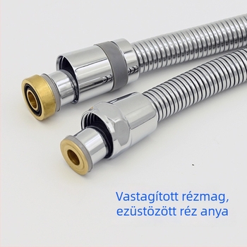 Zuhanycső réz anyával és rozsdamentes acél külső csővel, gumírozott belső cső — anti-gubancolódás, univerzális forgatható csatlakozás, modell RG002, 3.0 MPa, 1–90°C, menetes csatlakozás