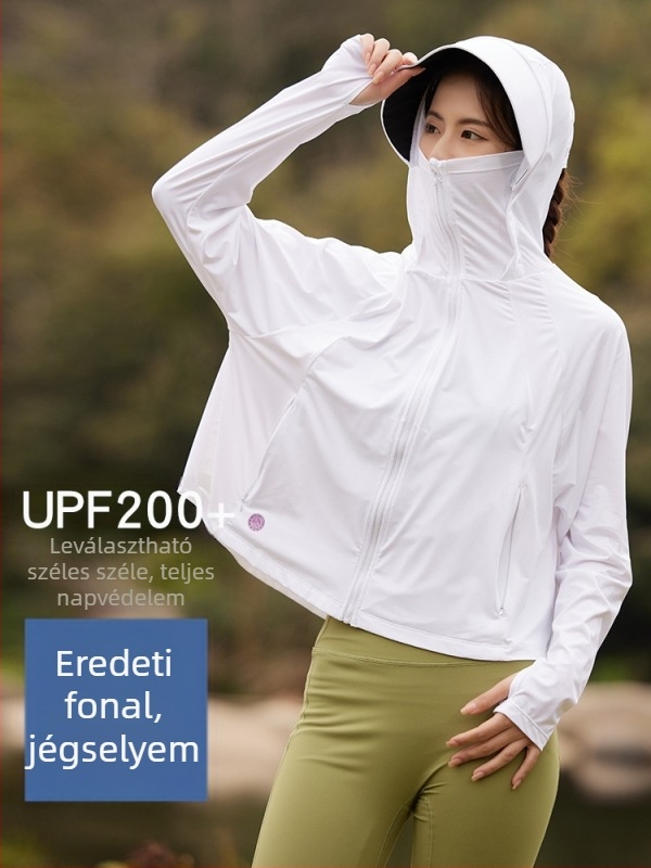 Kültéri széldzseki kapucnival, nylon anyag, UPF100+ UV-védelem, lélegző és nedvszívó.