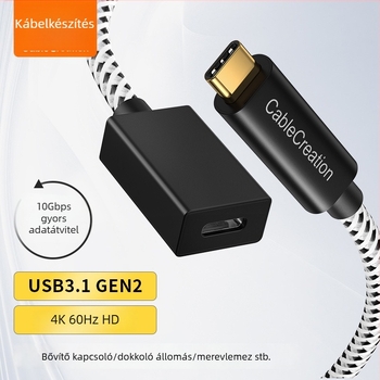 Type-C hosszabbító kábel, férfi‑tól nőig, 10Gbps adatátvitel, 60W gyors töltés, alumínium ötvözet burkolat